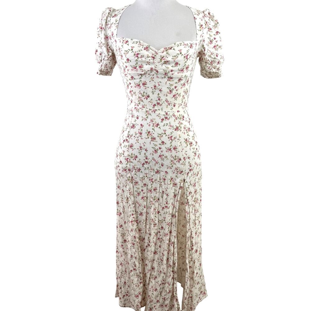 Reformation Lacey Dress Boheme Pink Micro-Floral Smocked Sleeve Dress Size 2